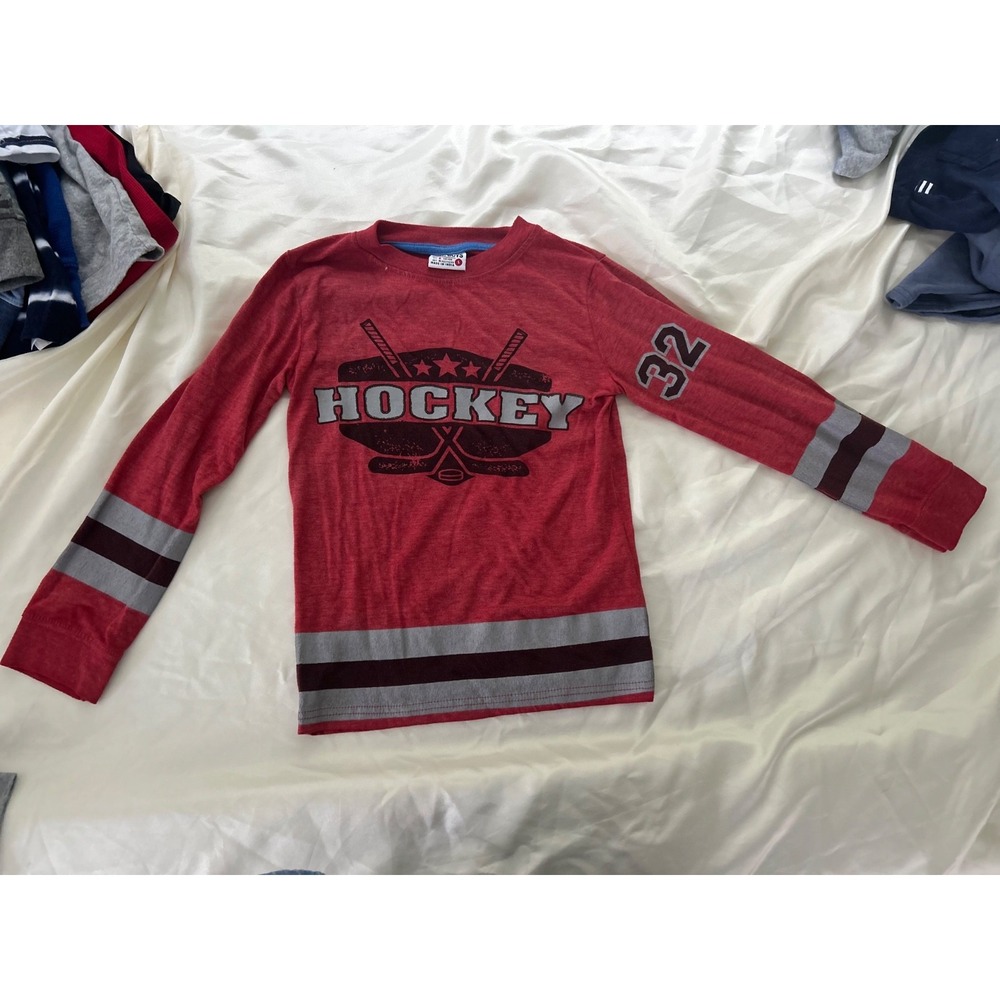 Mish Boys long sleeve shirt hockey theme red jersey tee 32  sz 5